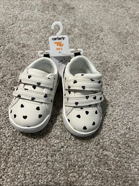 Carter's White Sneakers with Black Heart Print